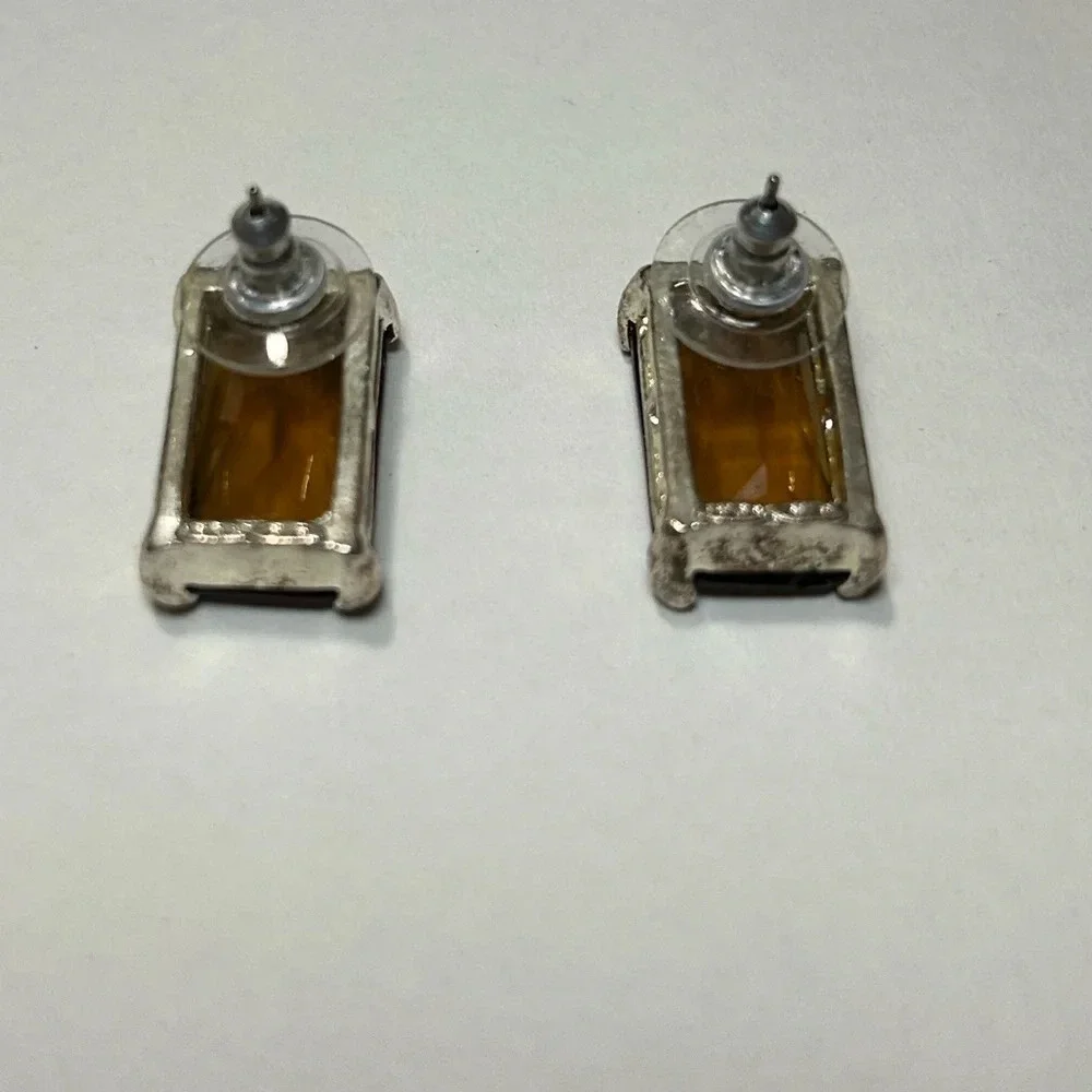 3/$20 Vintage Avon Brown Faux Smoky Quartz Large Rectangle Jewel Earrings